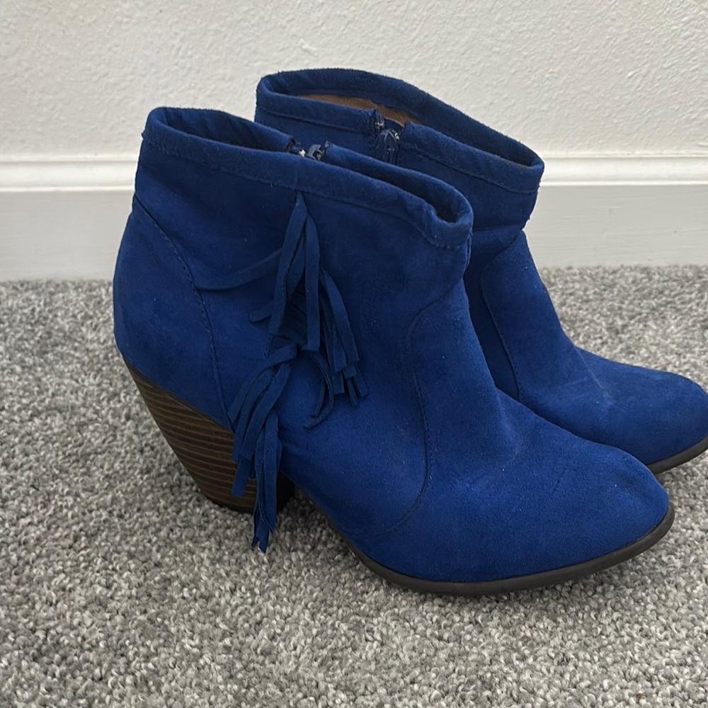 Blue Suede Ankle Boots